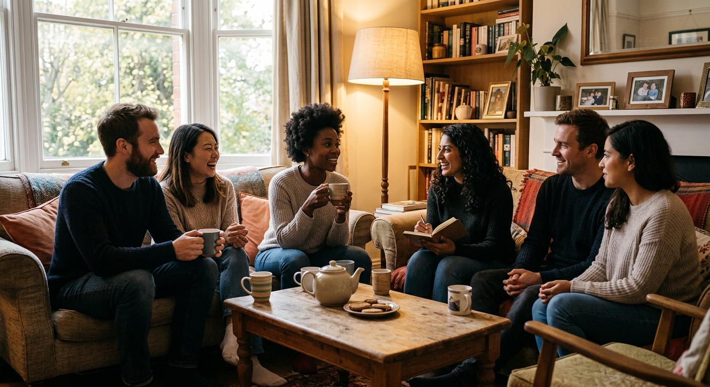 Small social group meeting in a living room